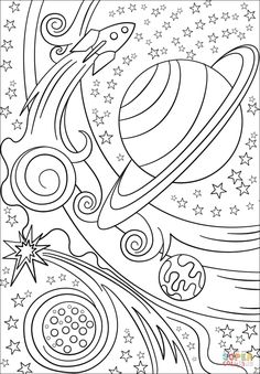 a coloring page with space and stars