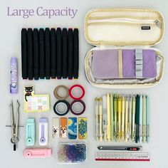 the contents of a travel bag are neatly organized and ready to be used as an organizer