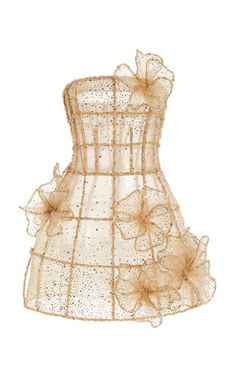 Crystal Grid Embroidered Cocktail Dress By Oscar De La Renta | Moda Operandi Skirt Shapewear, Embroidered Cocktail Dress, Tulle Mini Dress, Gold Cocktail Dress, Looks Black, Crystal Grid, Gold Dress, Long Sleeve Maxi Dress, Moda Operandi