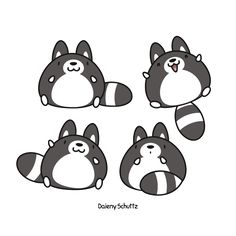 four raccoon stickers with different expressions