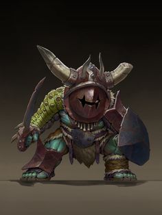 an image of a warhammer with two horns on it's head and arms