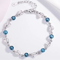 Beautiful Crystal Heart Bracelet Color: Blue & Silver Weight: About 6g Material: Copper Plated With Platinum Size: 17.0cm+3.5cm Kate Spade Bracelet, Gold Bangle Set, Metal Cuff Bracelet, Gold Anklet, Hand Bracelet, Dress Indian, Braided Leather Bracelet, Quartz Bracelet, Copper Plated