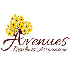 the logo for avenue resident's association, which has yellow and brown flowers on it