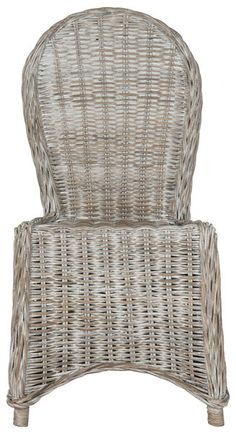 the wicker chair is white and grey