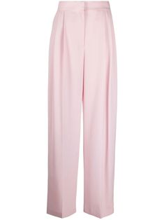 pink wool pleat detailing hook and zip fly fastening two side inset pockets rear welt pocket high waist wide leg long length Pink Wide Leg Trousers, Alexander Mcqueen Clothing, Tailored Jacket, High Waisted Trousers, Online Shopping Clothes, Wide Leg Trousers, Long Length, High Waisted Pants, Welt Pocket