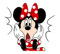 minnie mouse with red and white polka dots on it's head, making a goofy face