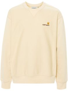 beige cotton blend jersey texture embroidered logo at the chest ribbed panelling ribbed trim crew neck drop shoulder long sleeves straight hem fleece lining Cream Sweatshirt With Embroidered Logo Relaxed Fit, Cream Logo Print Sweatshirt For Fall, Cream Sweatshirt With Logo Print For Fall, Beige Cotton Sweatshirt With Embroidered Logo, Fall Sweater With Logo Detail And Relaxed Fit, Classic Cream Cotton Sweatshirt, Cream Sweatshirt With Embroidered Logo For Streetwear, Beige Crew Sweatshirt With Ribbed Cuffs, Classic Sweater With Embroidered Logo In Relaxed Fit