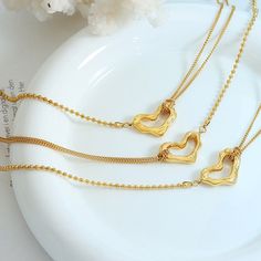 DOUBLE SIDED TEXTURED HEART NECKLACE Heart Necklace, Double Sided, 18k Gold, Gold Plate, Siding, Plating, Silver, Gold