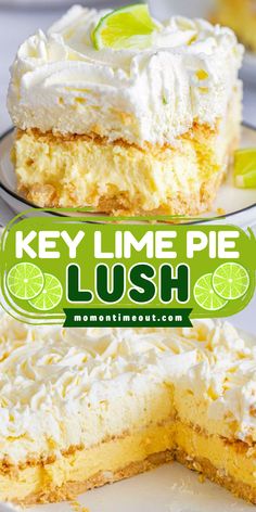 key lime pie lush cake on a plate with the words key lime pie below it