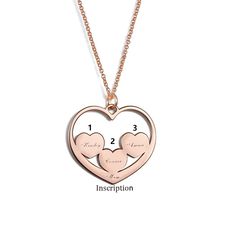 This beautiful piece comes with 3 heart shape charm, each with a name to match. Treat her to an adorable mom necklace and help keep thoughts of her children close to her heart. Mother deserves the best!Chain Type: O-chainMaterial: Copper Personalized Rose Gold Name Necklace With Heart Pendant, Personalized Double Heart Rose Gold Necklace, Customizable Rose Gold Heart Name Necklace, Rose Gold Necklace With Heart Charm For Personalized Gift, Customizable Rose Gold Heart Necklace, Personalized Heart-shaped Rose Gold Name Necklace, Personalized Rose Gold Heart Name Necklace, Personalized Rose Gold Heart Necklace For Anniversary, Personalized Rose Gold Heart Pendant Necklace