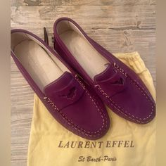 Laurent Effel Purple Loafers. New Without Tags. I Bought These In St Barts. Notice That This Version Of The Loafer Has An Image Outline Of The Island Of St Barts Cut Out On The Top Of The Loafer. Size 39 Purple Loafers, St Barts, Flat Shoes Women, Loafer Flats, Color Purple, Cut Out, Loafers, Women Shoes, Tags