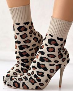 Lasaky - Exquisite Leopard Print Stiletto Heel Ankle Boots with Breathable Design Stiletto Knee High Boots, Stiletto Ankle Boots, Boots Pattern, Boots With Heel, Boots Leopard, Open Toe Boots, Classic Black Dress, Boots Patterns, Womens Stilettos