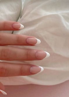 #frenchtipnails #frenchnails #frenchtips #nails Small Almond French Tip Nails, Pointed French Tip Nails, Grad Nails, French Tip Gel Nails, White Tip Nails, May Nails, Graduation Nails, Formal Nails