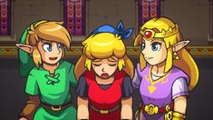 the legend of zelda and princess zelda are standing next to each other with their hands on their hipss