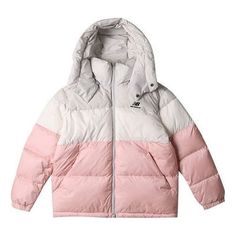 New Balance Winter Warm Puffer Jacket 'White Pink' NPA43013-PKZ Sporty Pink Hooded Puffer Jacket, White Winter Outerwear, White Hooded Puffer Jacket For Winter, White Winter Outerwear For Streetwear, Sporty Pink Puffer Jacket For Cold Weather, Sporty White Winter Outerwear, Pink Puffer Jacket For Winter Streetwear, White Puffer Jacket For Winter Streetwear, White Hooded Puffer Jacket For Streetwear