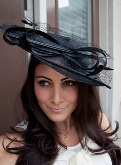 Black Fascinator Hat - "Wendy" Wide Slightly brimmed mesh Fascinator Hat on a Headband. $74.00, via Etsy. Fitted Mini Hat With Feather Trim For Races, Races Fascinator With Feather Trim And Short Brim, Short Brim Feather Trim Fascinator For Races, Evening Fascinator With Feather Trim And Short Brim, Short Brim Fascinator With Feather Trim For Races, Evening Mini Hat With Feather Trim And Curved Brim, Fitted Evening Hats With Feathers, Fitted Top Hat With Feather Trim And Short Brim, Feathered Fascinator With Curved Brim