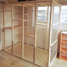 a room with shelves and shelving in it