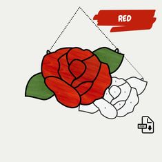 a drawing of a red rose on a white background with the words red above it