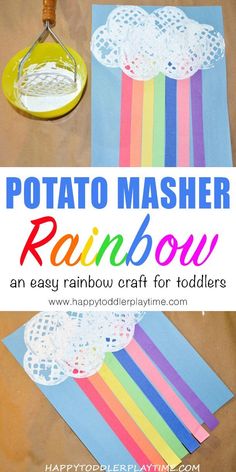 a rainbow craft for toddlers to make with paper and doily on the table