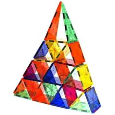 a pyramid made up of colorful glass blocks