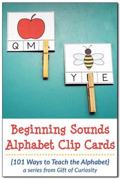 the beginning sounds alphabet clip cards are made with clothes pins and toothpicks to help students learn letters