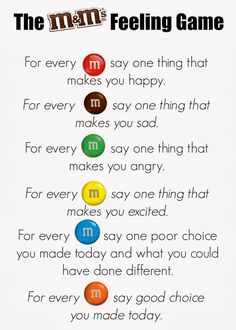 an image of a poem that says, the m & m feeling game for every