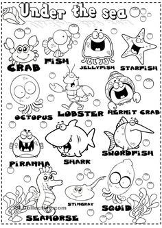 under the sea worksheet for kids with pictures and words to color on it