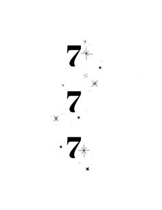 the number seven is written in black ink on a white background with stars and sparkles