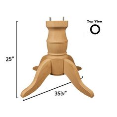 a wooden table with measurements for the top and bottom view on it's side