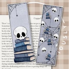 2 bookmarks printed with my original illustrations! Available individually or as a set, one of each design. A perfect gift for yourself or a friend who loves reading! These bookmarks are also available to purchase individually! - Designed and made in the UK - Each bookmark is 6.5 inches in length - Printed on uncoated 300gsm card with a beautiful finish           - If you choose the laminated option I use high quality matte lamination sheets leaving the bookmarks with a beautifully silky finish Bookmark Border Design, Bookmarks For Men, Bookmark Illustration, Book Rebinding, Spooky Bookmarks, Monster Bookmark, Beautiful Bookmarks, Unique Bookmarks, Bookmark Designs