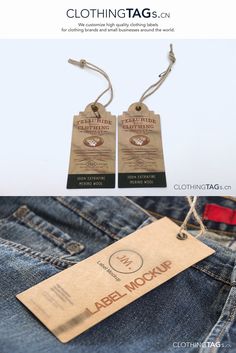 two tags hanging from the back of jeans