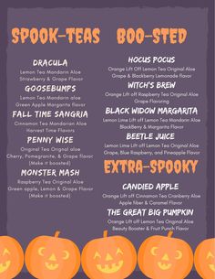 a menu for halloween with pumpkins on it