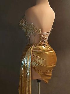 Glamorous Gold Embellished Strapless Draped Dress – Larosabride