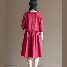 Red linen sundress half sleeve fit flare dressesThis dress is made of cotton linen fabric, soft and breathy, suitable for summer, so loose dresses to make you comfortable all the time.Measurement: Size S length 98cm / 38.22" Shoulder 37cm / 14.43" Bust 92cm / 35.88" Waist 88cm / 34.32" Sleeve Length 40cm / 15.6" Cuff 26cm / 10.14" Armhole 33cm / 12.87" hem 215cm / 83.85" Size M length 100cm / 39" Shoulder 38cm / 14.82" Bust 96cm / 37.44" Waist 90cm / 35.1" Sleeve Length 40cm / 15.6" Cuff 27cm / Dresses To Make, Linen Sundress, Flare Dresses, Loose Dresses, Cotton Linen Fabric, Loose Dress, Fit N Flare Dress, Half Sleeve, Fit & Flare