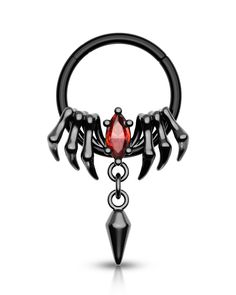 an image of a piercing ring with spikes and red stone in the shape of wings