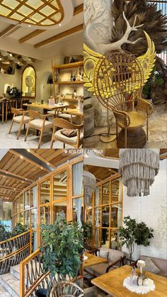 the inside of a restaurant with wooden tables and chairs