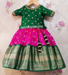 Kids Pattu Langa Blouse Designs Maggam Work, Pattu Langa Blouse Designs For Kids, Pattu Langa For Kids, Pattu Lehenga For Kids, Luxury Kids Room