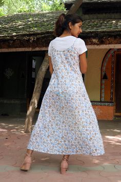 "White cotton dress, Block print dress, Sundress, Maxi dress, Slip dress for women, Plus Size, Made to order, Custom made- This sundress is perfect for the ongoing summer. It has beautiful floral block print. Looks beautiful with basic tees and shirts. -Model height: 5'3\" wearing size S -Length: 48\" -Fit: Comfortable -100% Cotton Hand block printing is one of the oldest techniques used in India. **Note: Free Shipping time 15-21 days. Express Shipping time 5-7 days.**" Cotton Midi Dress With Floral Print And Spaghetti Straps, Cotton Floral Print Midi Dress With Spaghetti Straps, Cotton Square Neck Sundress For Daywear, Square Neck Cotton Dresses With Print, Cotton Square Neck Dress With Print, Cotton Square Neck Dresses With Prints, Summer Cotton Midi Dress With Square Neck, Cotton Maxi Dress With Square Neck For Daywear, White Printed Cotton Sundress