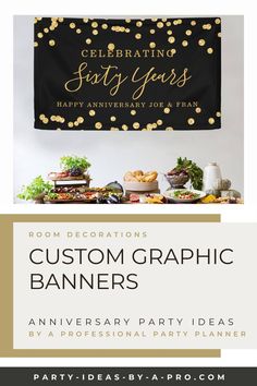 a banner with gold confetti on it that says custom graphic banners