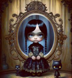 Blythe Doll Illustration, Barbie Doll Art Creepy, Creepy Kids, Goth Blythe Dolls, Witch Pictures, Cute Bunny Cartoon, Gothic Blythe Doll, Witchy Wallpaper, Blythe Doll Alt