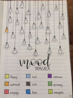 an open notebook with writing on it that says mood tracker