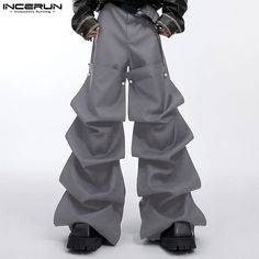 INCERUN 2024 Korean Style Mens Fashion Pantalons Leisure Clothing Solid Layered Design Trousers Male Design Trousers, Casual Pants Style, Trousers Casual, Casual Pant, Romper Suit, Layered Design, Trouser Style, Casual Clothing, China Fashion