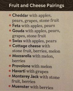 the menu for fruit and cheese pairings