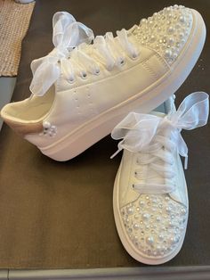 Handmade Wedding Tennis Shoes - I can make them as simple or as fancy as you would like. Wedding Shoes With Laces And Round Toe, Elegant Wedding Shoes With Laces And Round Toe, Party Sneakers With White Laces And Round Toe, Elegant Lace-up Wedding Sneakers, Elegant Lace-up Sneakers For Party, Elegant Low-top Sneakers For Wedding, Elegant Low-top Wedding Sneakers, Elegant White Sneakers For Bridal Shower, Elegant White Low-top Wedding Shoes