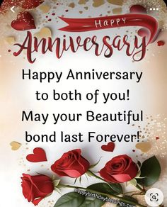 an anniversary card with roses and hearts