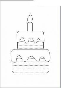 a coloring page with a birthday cake on it