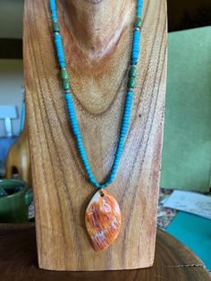 Sundance Style, Jewelry Post, Spiny Oyster, Oyster Shell, Genuine Turquoise, Green Turquoise, Silver Accents, Turquoise Stone, Long Necklace