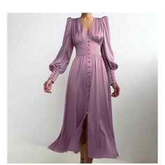 Brand New With Tags. Size Small. Vintage Elegant Satin Dress. Purple, Long Sleeves, Midi Length And V Neck. Puff Long Sleeve Dress, Maxi Dress Wedding Guest, Satin Dress Long, Line Dresses, Elegant Midi Dresses, Lantern Sleeve Dress, Party Kleidung, A Line Dresses, Puff Long Sleeves