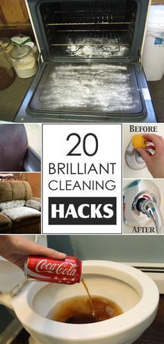 the instructions for how to clean an oven with baking oil and vinegar are shown in this collage