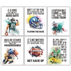 four football cards with different sayings on them